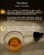 Ritual instructions with a photo of a pipette resting on a lass bowl with orange liquid in it